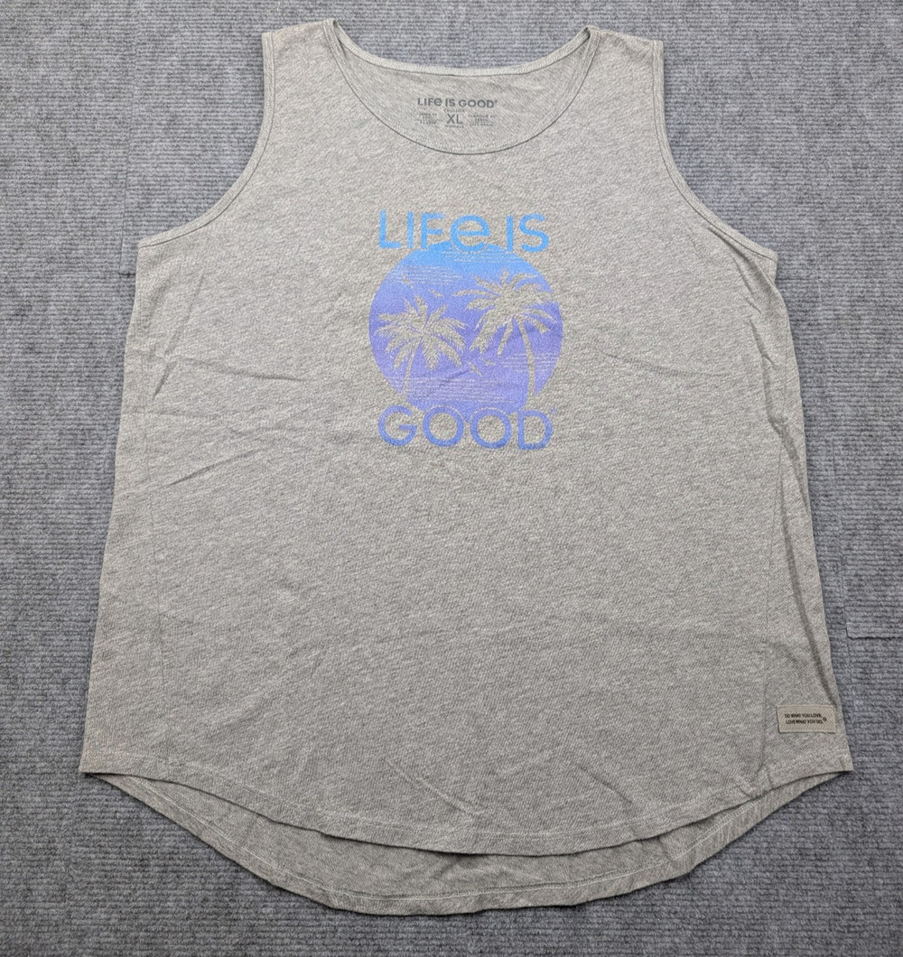 Life Is Good Tank Top Womens XL Crusher Graphic Palm Tree Resort Coastal Beach